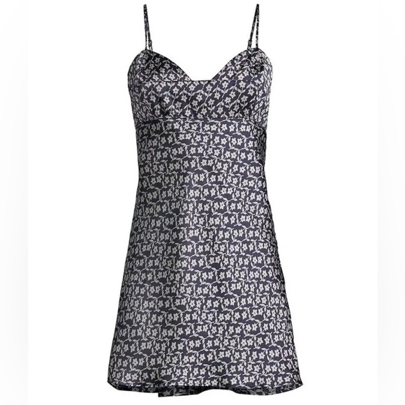 NWT‎ FREE PEOPLE 90s Y2K Floral Satin Sleeveless Mini Dress Smocked Back Slip M - Picture 10 of 11